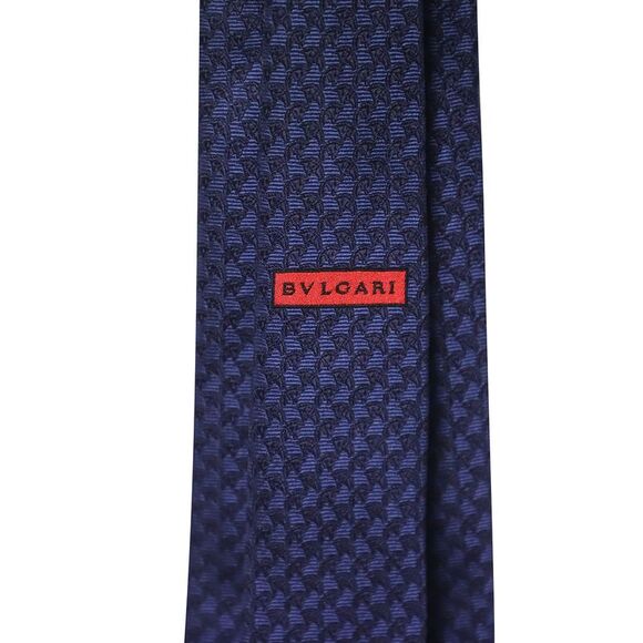 Bvlgari Printed Tie in Navy Blue Silk - Picture 5 of 5